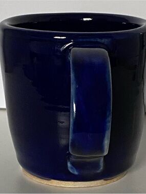Dark Cobalt Blue Coffee Pottery Hand Thrown Made Coffee Tea Big Handle EUC 3.5”